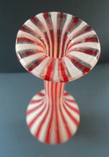 Load image into Gallery viewer, ITALIAN &quot;A Canne&quot; Decanter Red and White Stripes Bottle Vase. Attributed to Fratello Toso. 17 3/4 inches
