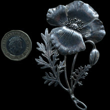Load image into Gallery viewer, COSTUME JEWELLERY. Vintage WELSH 1998 Silver Plate on Pewter MASJ Poppy Brooch
