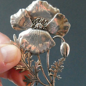 COSTUME JEWELLERY. Vintage WELSH 1998 Silver Plate on Pewter MASJ Poppy Brooch