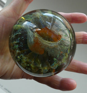 BRITISH ART GLASS. Vintage 1970s Isle of Wight Paperweight. Flame Mark Ponti
