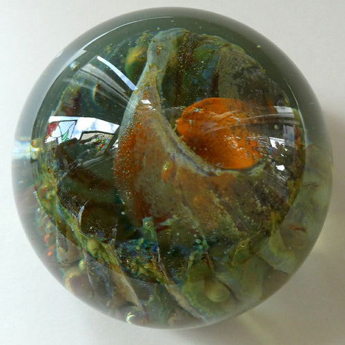 BRITISH ART GLASS. Vintage 1970s Isle of Wight Paperweight. Flame Mark Ponti