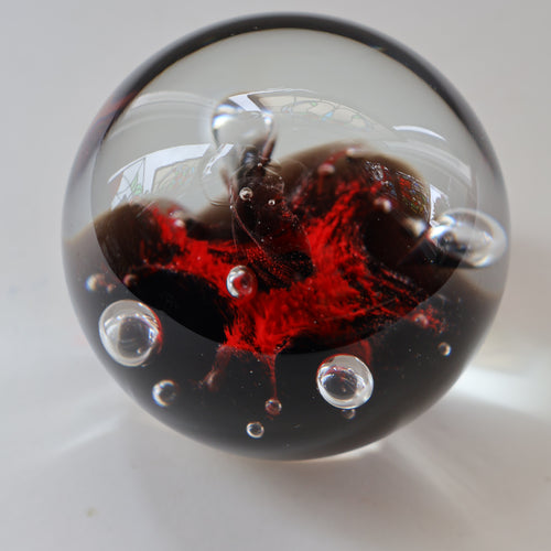 SCOTTISH PAPERWEIGHT: Vintage Caithness Paperweight: MOONFLOWER by Colin Terris. Red Version 