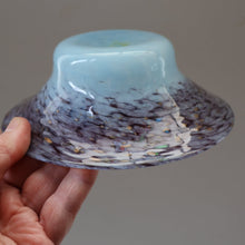 Load image into Gallery viewer, SCOTTISH GLASS. Pretty VASART Shallow Sky Blue Mottled Bowl with Black and Gold Aventurine Flecks on Rim. 6 inches 

