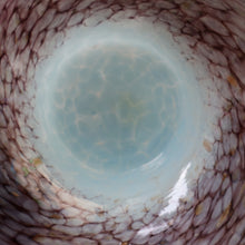 Load image into Gallery viewer, SCOTTISH GLASS. Pretty VASART Shallow Sky Blue Mottled Bowl with Black and Gold Aventurine Flecks on Rim. 6 inches 
