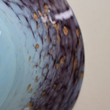 Load image into Gallery viewer, SCOTTISH GLASS. Pretty VASART Shallow Sky Blue Mottled Bowl with Black and Gold Aventurine Flecks on Rim. 6 inches 
