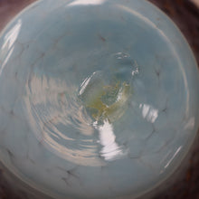 Load image into Gallery viewer, SCOTTISH GLASS. Pretty VASART Shallow Sky Blue Mottled Bowl with Black and Gold Aventurine Flecks on Rim. 6 inches 
