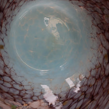 Load image into Gallery viewer, SCOTTISH GLASS. Pretty VASART Shallow Sky Blue Mottled Bowl with Black and Gold Aventurine Flecks on Rim. 6 inches 
