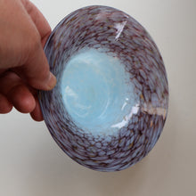 Load image into Gallery viewer, SCOTTISH GLASS. Pretty VASART Shallow Sky Blue Mottled Bowl with Black and Gold Aventurine Flecks on Rim. 6 inches 
