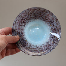Load image into Gallery viewer, SCOTTISH GLASS. Pretty VASART Shallow Sky Blue Mottled Bowl with Black and Gold Aventurine Flecks on Rim. 6 inches 
