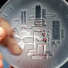 Load image into Gallery viewer, Rare 1960s Bohemia Crystal Glass Medallion with Industrial Imagery. Inscribed: Severocesky Kraj / CSSR
