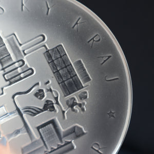 Rare 1960s Bohemia Crystal Glass Medallion with Industrial Imagery. Inscribed: Severocesky Kraj / CSSR