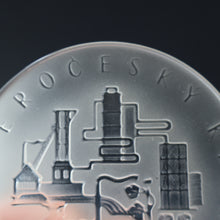 Load image into Gallery viewer, Rare 1960s Bohemia Crystal Glass Medallion with Industrial Imagery. Inscribed: Severocesky Kraj / CSSR
