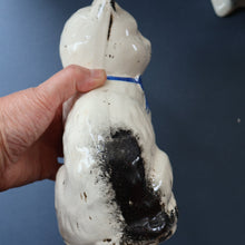 Load image into Gallery viewer, Cute Little Pair of Antique Staffordshire Pottery Mantle Cats with Blue Bows; c 19000
