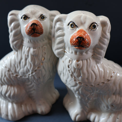 ANTIQUE 19th Century SMALLER SIZE White Staffordshire Dogs / Wally Dugs