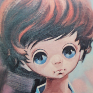 Vintage 1970's Kitsch "Big Eyes" Print By D Golding. Boy Dressed in Blue and White Pyjamas