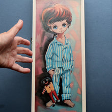 Load image into Gallery viewer, Vintage 1970&#39;s Kitsch &quot;Big Eyes&quot; Print By D Golding. Boy Dressed in Blue and White Pyjamas
