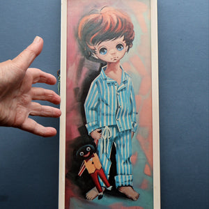Vintage 1970's Kitsch "Big Eyes" Print By D Golding. Boy Dressed in Blue and White Pyjamas