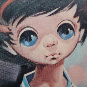 Vintage 1970's Kitsch "Big Eyes" Print By D Golding. Boy Dressed in Blue and White Pyjamas
