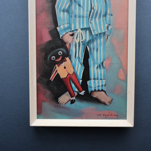 Vintage 1970's Kitsch "Big Eyes" Print By D Golding. Boy Dressed in Blue and White Pyjamas