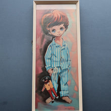 Load image into Gallery viewer, Vintage 1970&#39;s Kitsch &quot;Big Eyes&quot; Print By D Golding. Boy Dressed in Blue and White Pyjamas
