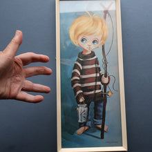 Load image into Gallery viewer, Vintage 1970&#39;s Kitsch Big Eyes Print By D Golding. Boy with Fishing Rod
