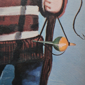 Vintage 1970's Kitsch "Big Eyes" Print By D Golding. Boy with Fishing Rod