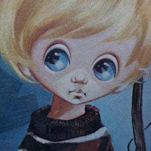 Vintage 1970's Kitsch Big Eyes Print By D Golding. Boy with Fishing Rod