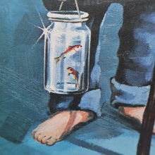 Load image into Gallery viewer, Vintage 1970&#39;s Kitsch Big Eyes Print By D Golding. Boy with Fishing Rod
