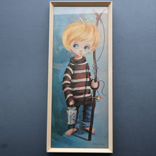 Load image into Gallery viewer, Vintage 1970&#39;s Kitsch Big Eyes Print By D Golding. Boy with Fishing Rod

