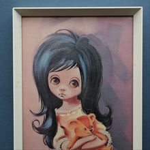 Load image into Gallery viewer, Vintage 1970&#39;s Kitsch &quot;Big Eyes&quot; Print By D Golding. Bedtime - Girl with Her Teddy Bear
