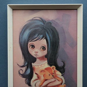 Vintage 1970's Kitsch "Big Eyes" Print By D Golding. Bedtime - Girl with Her Teddy Bear