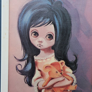 Vintage 1970's Kitsch "Big Eyes" Print By D Golding. Bedtime - Girl with Her Teddy Bear