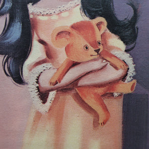 Vintage 1970's Kitsch "Big Eyes" Print By D Golding. Bedtime - Girl with Her Teddy Bear