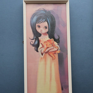 Vintage 1970's Kitsch "Big Eyes" Print By D Golding. Bedtime - Girl with Her Teddy Bear