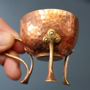 ARTS AND CRAFTS. Sweet PAIR of Antique WMF Planished Copper & Brass Egg Cups