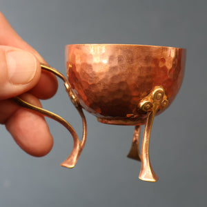 ARTS AND CRAFTS. Sweet PAIR of Antique WMF Planished Copper & Brass Egg Cups