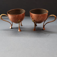 Load image into Gallery viewer, ARTS AND CRAFTS. Sweet PAIR of Antique WMF Planished Copper &amp; Brass Egg Cups
