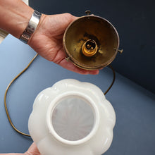 Load image into Gallery viewer, Vintage Opaque White Milk Glass ART DECO Hanging Lampshade with Brass Fittings
