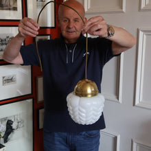 Load image into Gallery viewer, Vintage Opaque White Milk Glass ART DECO Hanging Lampshade with Brass Fittings
