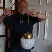 Load image into Gallery viewer, Vintage Opaque White Milk Glass ART DECO Hanging Lampshade with Brass Fittings
