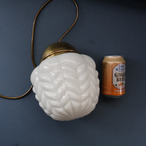 Vintage Opaque White Milk Glass ART DECO Hanging Lampshade with Brass Fittings