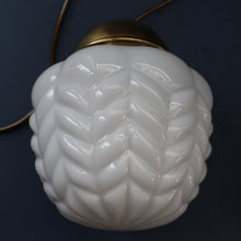 Load image into Gallery viewer, Vintage Opaque White Milk Glass ART DECO Hanging Lampshade with Brass Fittings
