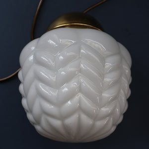 Vintage Opaque White Milk Glass ART DECO Hanging Lampshade with Brass Fittings