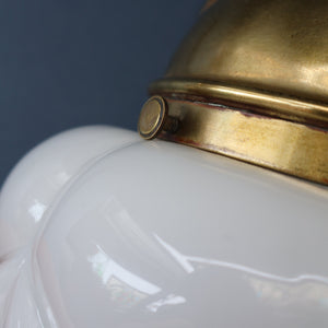 Vintage Opaque White Milk Glass ART DECO Hanging Lampshade with Brass Fittings