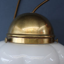Load image into Gallery viewer, Vintage Opaque White Milk Glass ART DECO Hanging Lampshade with Brass Fittings
