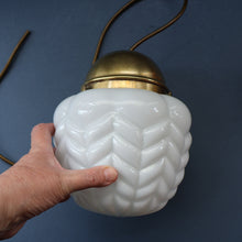 Load image into Gallery viewer, Vintage Opaque White Milk Glass ART DECO Hanging Lampshade with Brass Fittings
