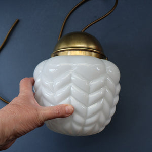 Vintage Opaque White Milk Glass ART DECO Hanging Lampshade with Brass Fittings