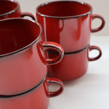 Load image into Gallery viewer, Set of SIX Villeroy &amp; Boch Large BREAKFAST Cups. 1980s Granada Design with Red Glaze
