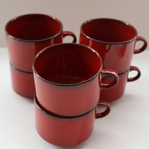 Set of SIX Villeroy & Boch Large BREAKFAST Cups. 1980s Granada Design with Red Glaze
