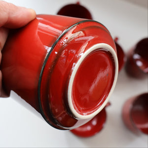 Set of SIX Villeroy & Boch Large BREAKFAST Cups. 1980s Granada Design with Red Glaze
